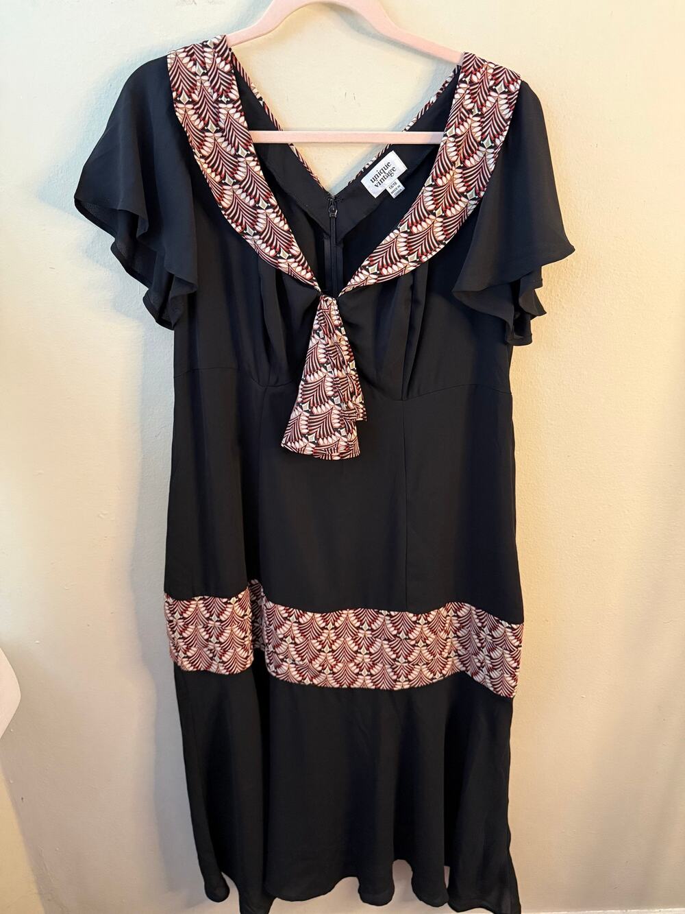 Unique Vintage 1920s Black Red Wilshire Flapper Day Dress 1X/16